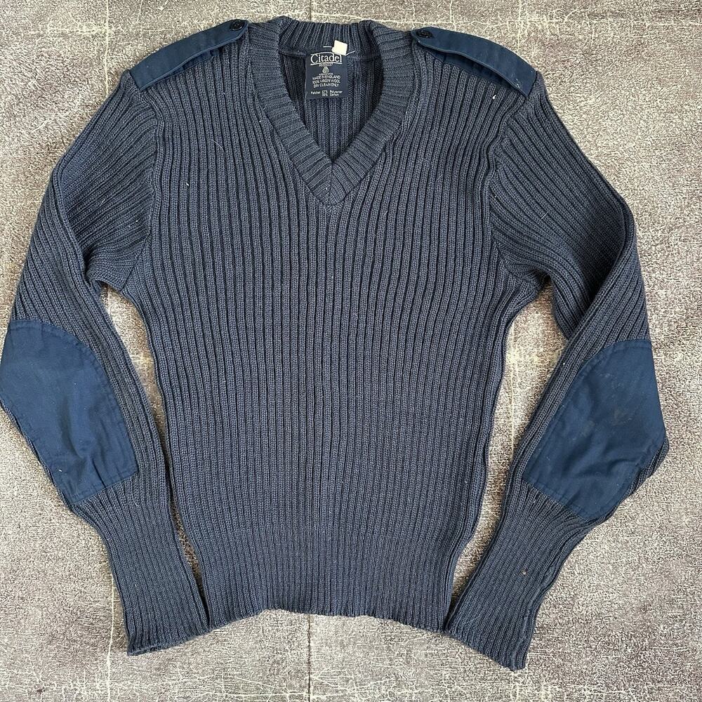 Men's Vintage 90's Citadel USAF US Air Force Ribbed Navy Blue Wool Sweater Sz 44